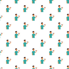 Fototapeta premium Seamless pattern with a young man taking a picture with his mobile phone