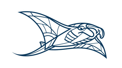 Stylized Manta Ray Illustration, Ocean Life, Marine Animal, Vector Art © askew