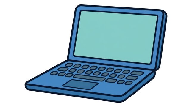 Blue cartoon laptop computer illustration.