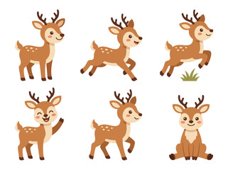 Obraz premium A collection of six cute cartoon deer characters in various poses and expressions.