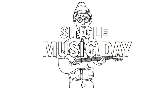 Musician playing guitar on single music day.