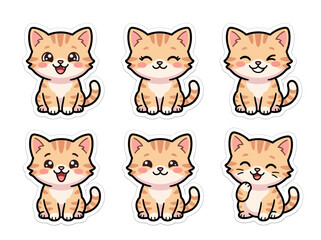 Fototapeta premium A collection of six cute cartoon ginger tabby kittens with various happy expressions.