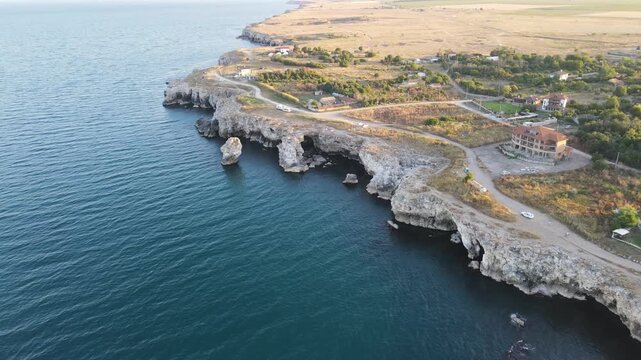 Aerial view of Black sea coast near Tyulenovo village, Dobrich Region, Bulgaria