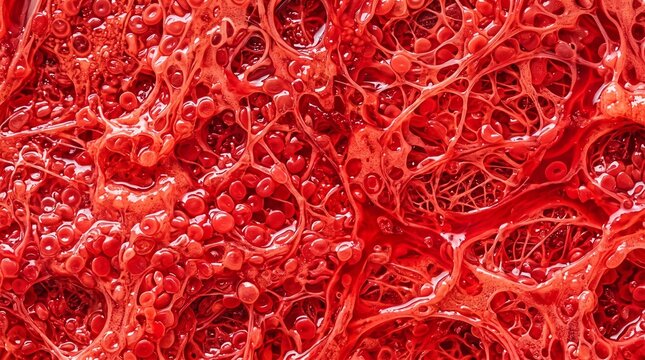 Abstract Red Cellular Texture with Organic Bubble Pattern Background