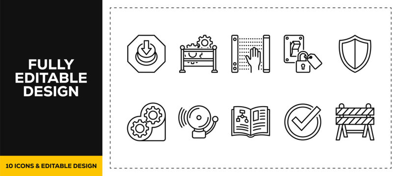 flat vector illustration line art icon bundle set design covering digital data security privacy shields locked folders smart home protections and secure internet access