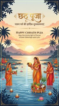 Chhath Puja Celebration with Women Offering Arghya to Surya Dev