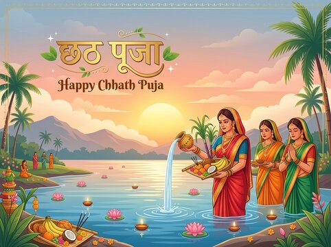 Happy Chhath Puja &ndash; Traditional Indian Festival Greeting Banner