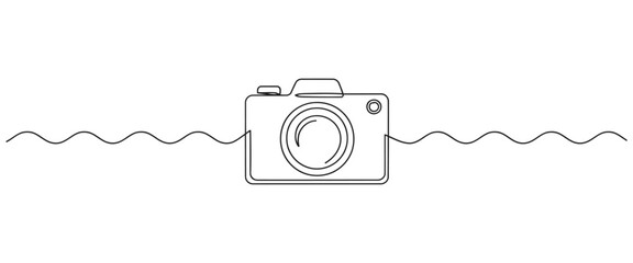 Continuous line art of a camera and wave signal design with photography, continuous © Stockxy