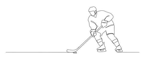 Obraz premium Continuous single line drawing of ice hockey player holding stick with continuous