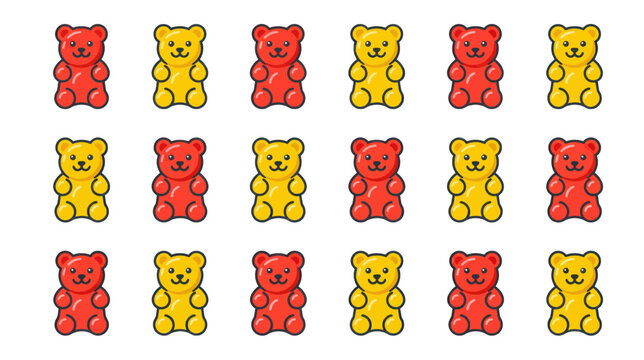 Colorful Gummy Bears Pattern - Red and Yellow Candy Bears