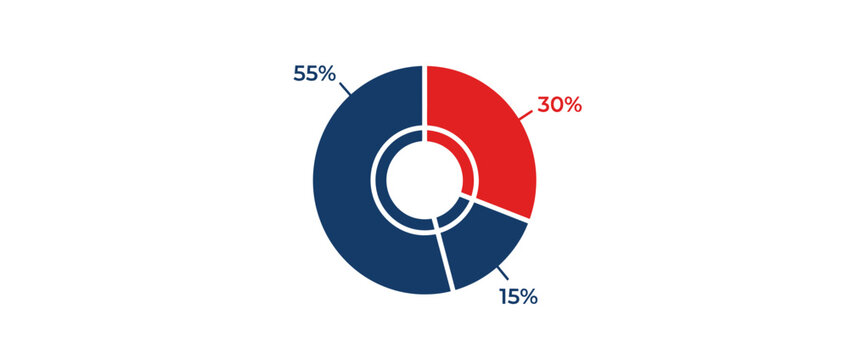 Donut Chart with Percentages: 55%, 30%, 15% - Data Visualization