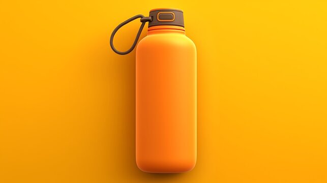 Minimal 3D refillable water bottle icon with rounded orange design and carry loop on a light yellow background. Modern hydration symbol for sustainable lifestyle and everyday use.