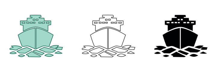 Icebreaker ship navigating through frozen waters, front view icon © Ophelia