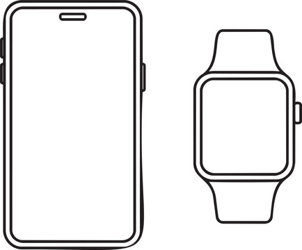 Smartphone and smartwatch outline icons for mobile technology vector collection