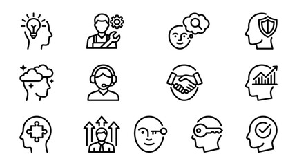 Fototapeta premium Business Icons Set: Innovation, Teamwork, Problem Solving, Security, Growth, Support