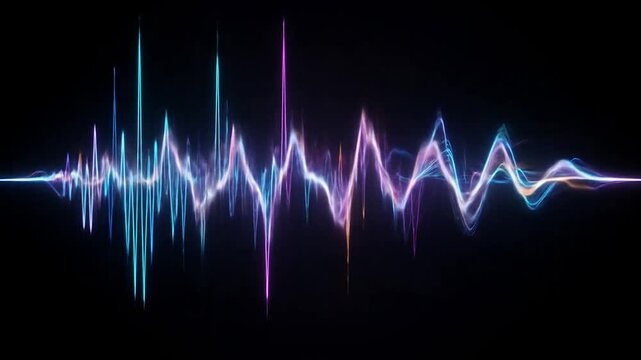 Abstract glowing light waves pulse against a dark black background
