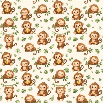 Monkey Seamless Pattern Jungle Animal Background
