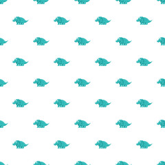 Blue geometric triceratops dinosaurs creating a repeating pattern on white © nsit0108
