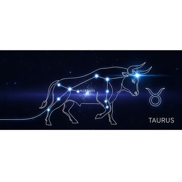 Glowing Taurus Bull Constellation Illustrated in Dark Starry Night Sky
