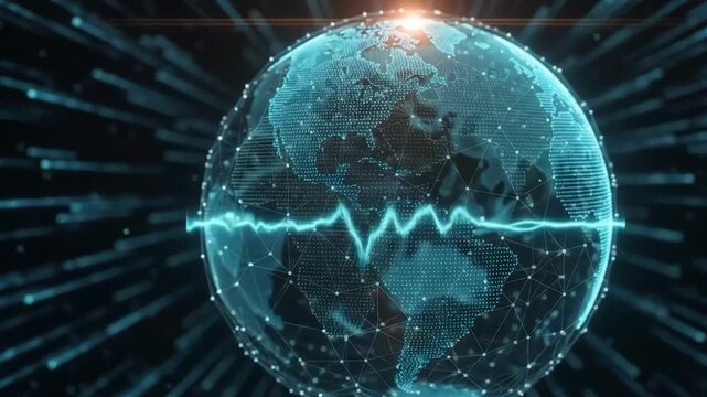 Digital globe with network connections and data pulse