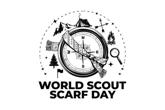 World Scout Scarf Day Vector Art, Scout Neckerchief Awareness Isolated on White Background