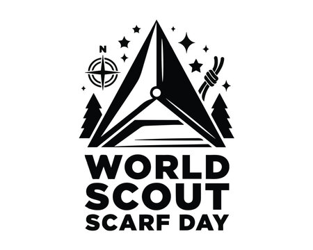 World Scout Scarf Day Vector Illustration, Scout Neckerchief Celebration and Outdoor Adventure Design