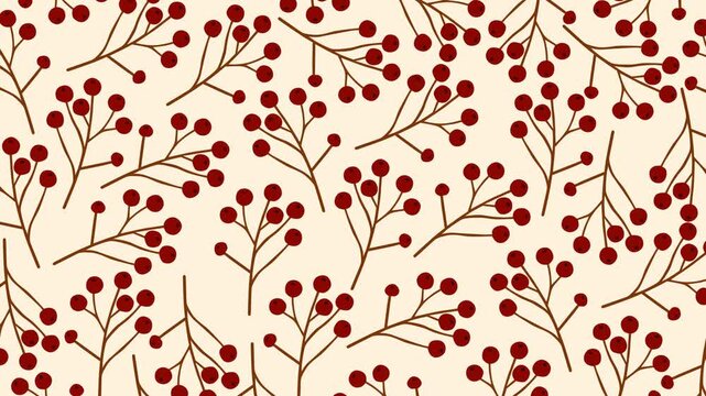Elegant seamless pattern featuring red berry branches on a warm neutral background. Ideal for autumn, winter, holiday, Christmas, seasonal branding, wrapping, invitations, wallpapers