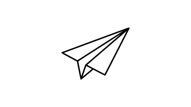 Hand-traced paper plane vector illustration, clean black outline icon of folded paper airplane for sending messages, email, travel, direction, startup ideas, and minimalist communication design