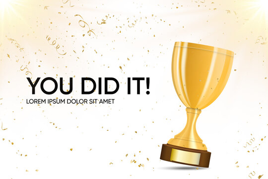 Unique gold trophy cup with radiant spotlight rays and soft festive bokeh reflections. Championship winner prize isolated on transparent background, premium quality success platform PNG.