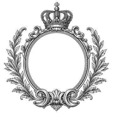 Ornate crowned frame with laurel wreath and decorative scrollwork