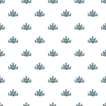 Castle pattern repeating with protective walls and towers on a white background