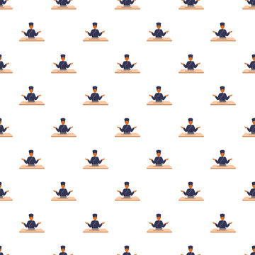 Repeated illustration of a japanese sushi chef with a traditional uniform preparing food