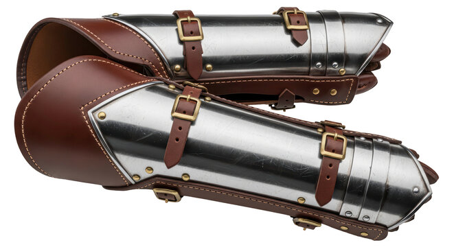 Steel plate arm bracers, medieval knight armor and historical warrior protection concept