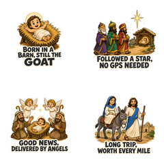 Obraz premium Christmas Nativity Stickers Set with Funny Captions