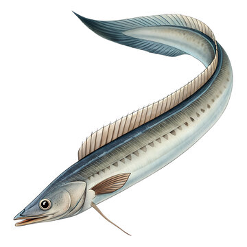 Detailed illustration of a silver ribbonfish isolated on a white background.