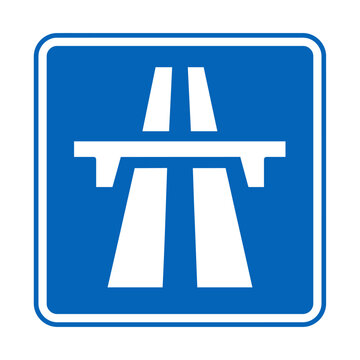 Blue Highway Sign Indicating Motorway Ahead.