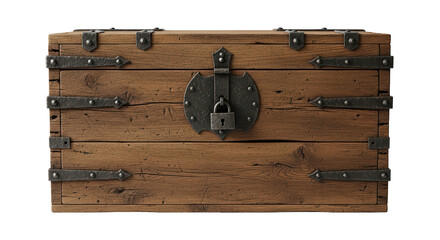 Fototapeta premium Vintage wooden chest trunk with iron lock clasp, antique furniture