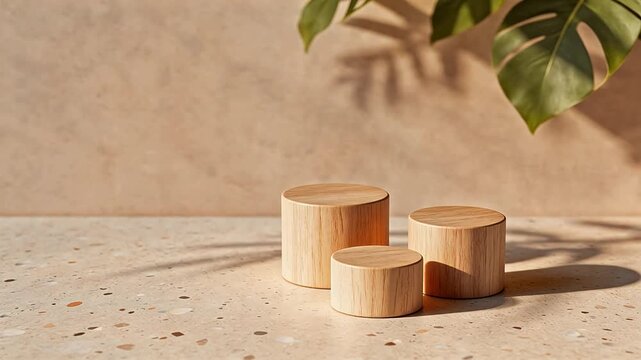 Wooden cylinders on speckled surface