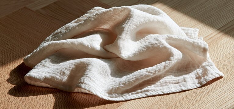 Light wooden background featuring a textured cotton baby swaddle, highlighting softness and newborn comfort essentials.