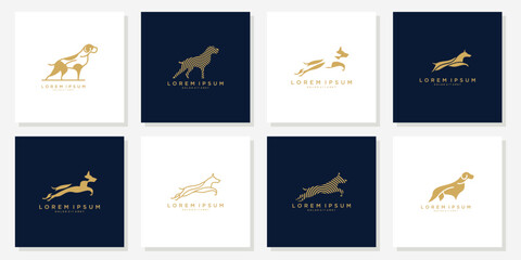 Collection of Dog Logos in Various Poses and Colors. © Buzz