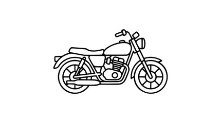 Obraz premium Motorcycle side view hand-drawn vector icon, black outline illustration of vintage motorbike with wheels, engine, handlebar and seat, minimalist transport symbol for travel or garage designs