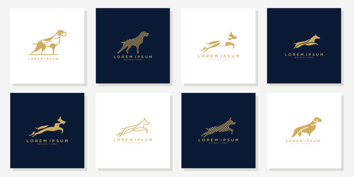 Collection of Dog Logos in Various Poses and Colors.