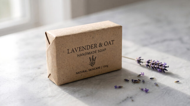 Lavender and Oat Handmade Soap Box Packaging Mockup with Dried Lavender