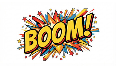 Comic book style "BOOM" text effect with dynamic starburst background © mdmasud
