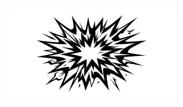 Comic book style explosion effect, black and white line art vector graphic