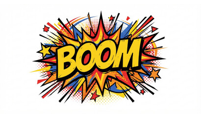 Comic book style "BOOM" explosion effect with halftone pattern and vibrant colors © mdmasud