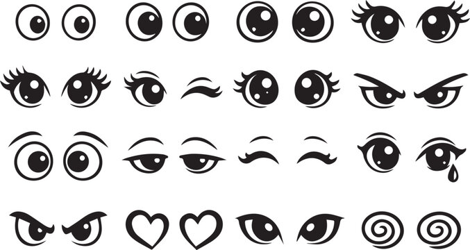 Set of cartoon eyes with different expressions and emotions Vector, illustration