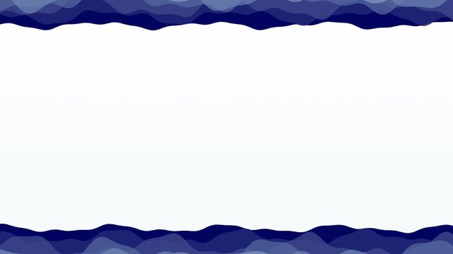 Abstract Blue Wave Frame Background. A minimalist motion graphic with smooth dark blue waves at the top and bottom edges on a white background. Ideal for text overlays, presentations, or video frames