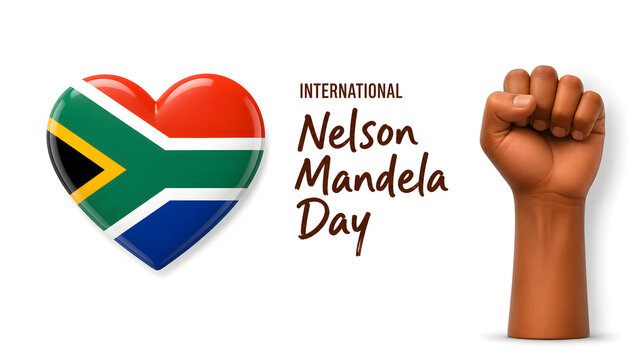 International nelson mandela day with south african flag heart and fist