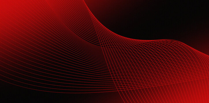 A digital abstract image featuring a pattern of curved, repeating red lines against a black background. This design creates a dynamic, three-dimensional visual effect, resembling the texture of highly